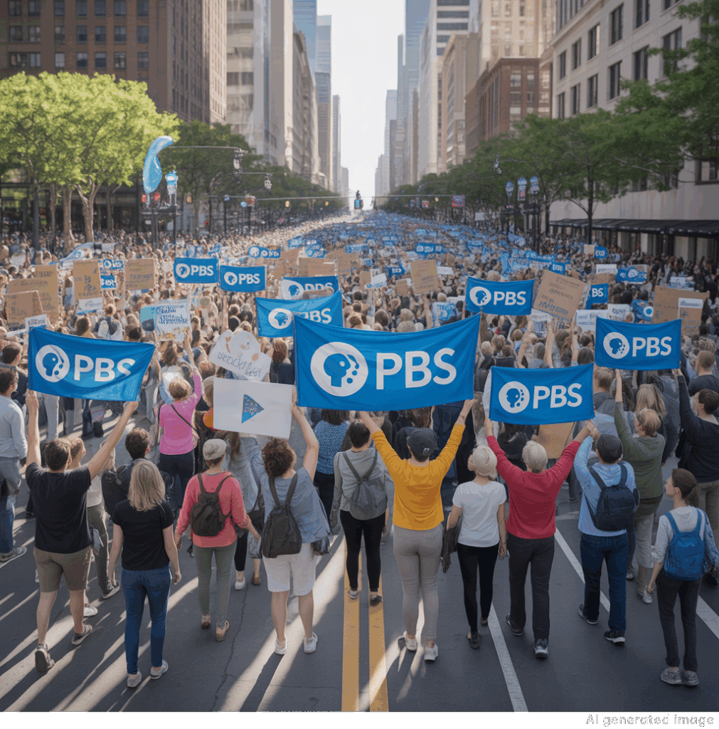 AI generated image of crowd supporting PBS